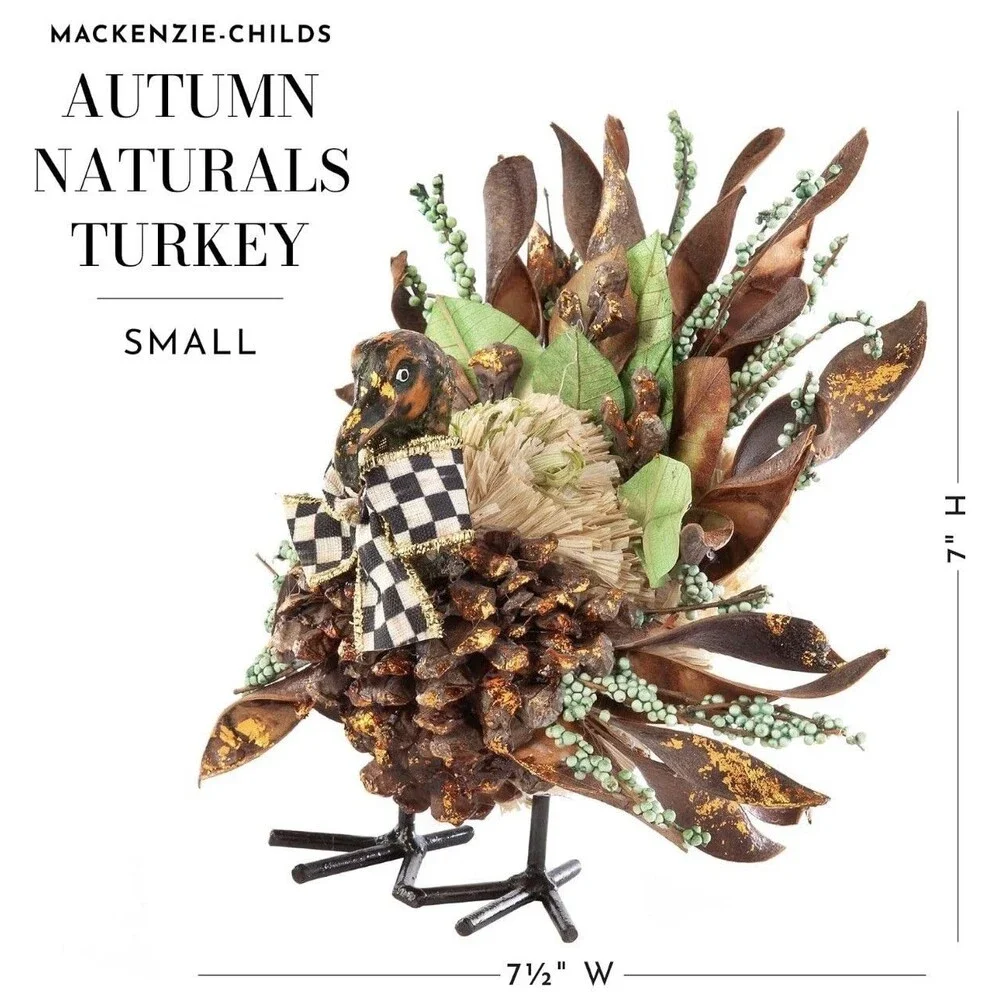 MacKenzie Childs Turkey Autumn Naturals Thanksgiving Courtly Check Ribbon 7.5